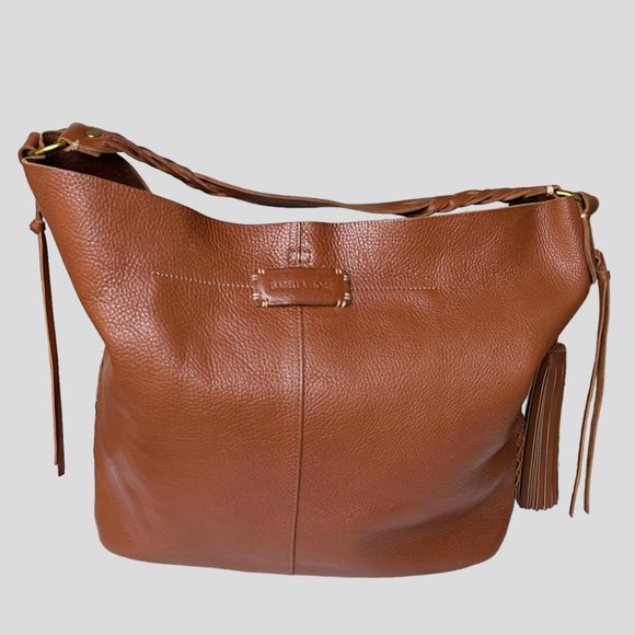 Isabella Fiore Mary Artisanal Braid Leather Hobo Large Handbag in Cognac - Picture 5 of 9